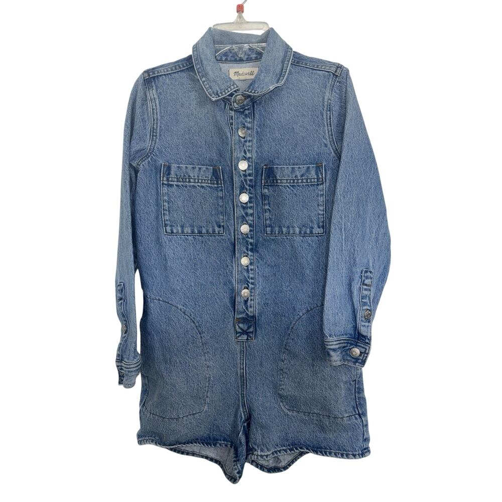 Madewell Denim Long Sleeve Romper Burnham Wash XXS Utility Workwear